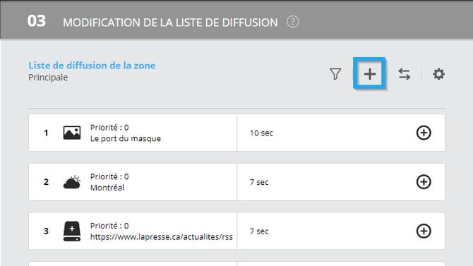 2. Cliquez sur le « + » au-dessus du contenu de votre liste de diffusion