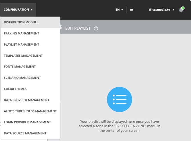 Distribution module - menu